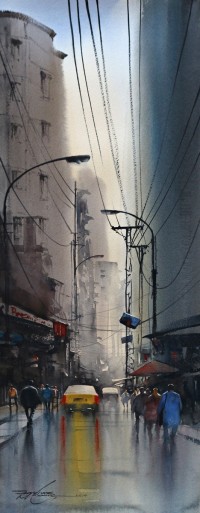 Sarfraz Musawir,11 x 30 Inch, Watercolor on Paper, Cityscape Painting, AC-SAR-103